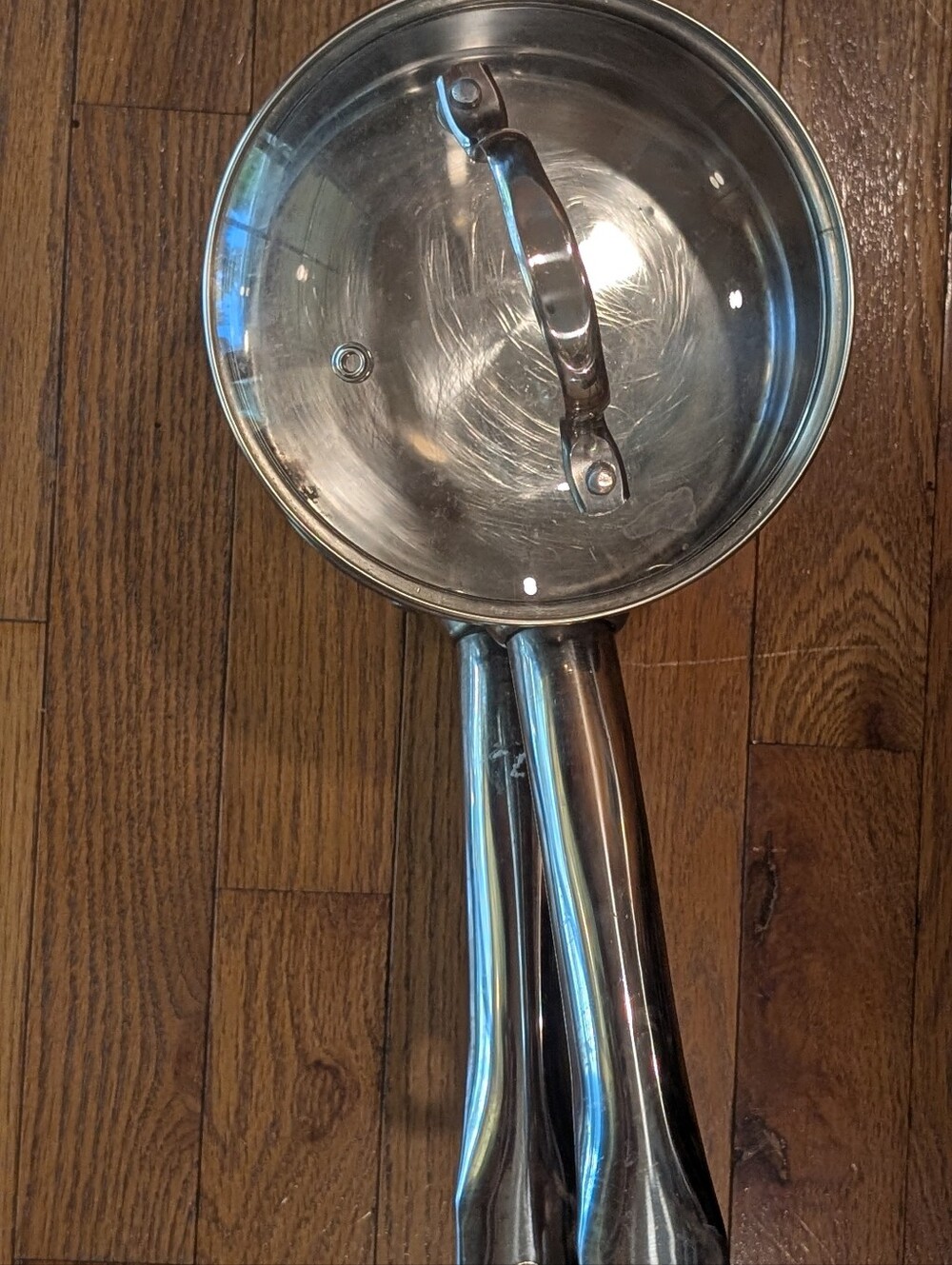Denmark stainless steel sauce pan / double boiler with glass lid preowned